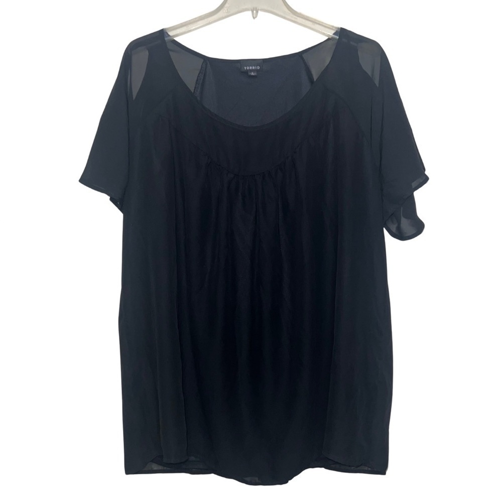 Torrid Black Chiffon Layered Top Short Ruffled Sleeved with Peekaboo Shoulder 2